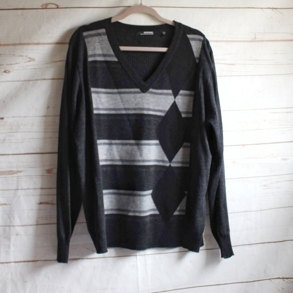 Men's Murano Wool Black Gray Sweater XL‎